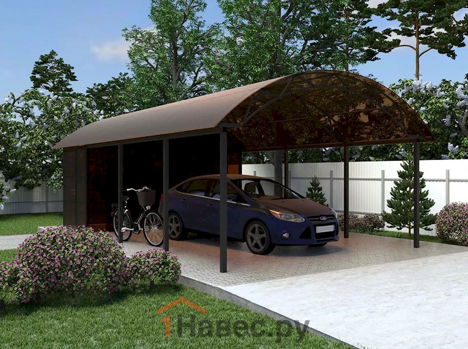 Арочный навес из поликарбоната расширенный для автомобиля